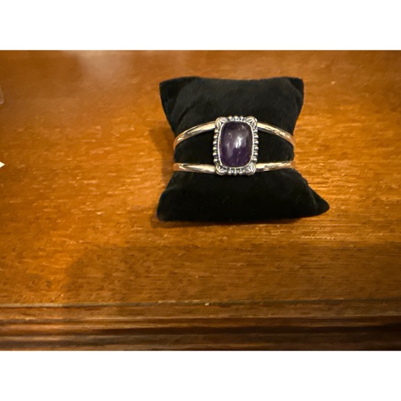 Jewelry - Sterling Silver 925 Purple Jadeite Cuff Bracelet Vintage Style Bezel Cabochon
